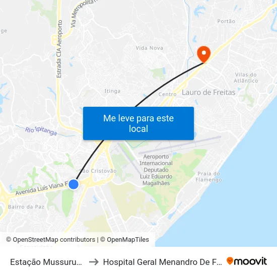 Estação Mussurunga to Hospital Geral Menandro De Faria map