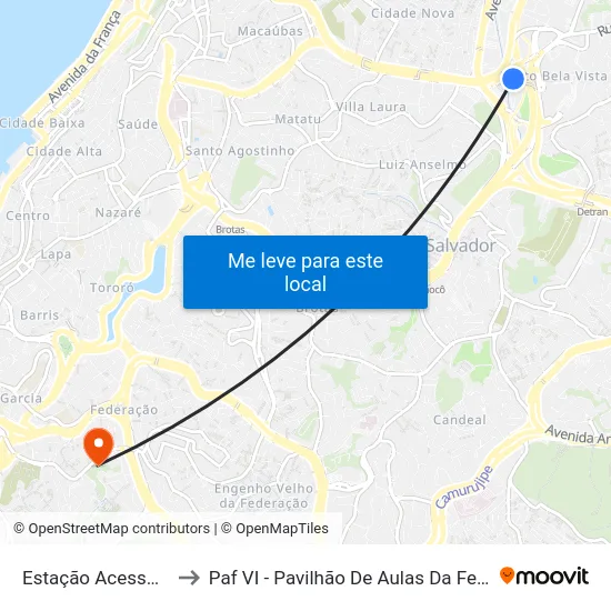Estação Acesso Norte to Paf VI - Pavilhão De Aulas Da Federação VI map
