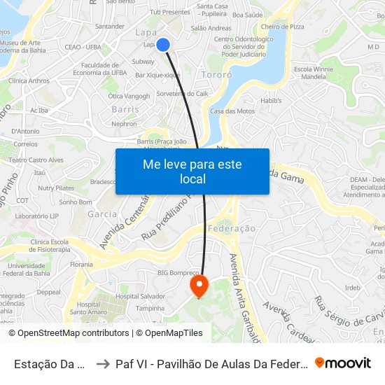 Estação Da Lapa to Paf VI - Pavilhão De Aulas Da Federação VI map