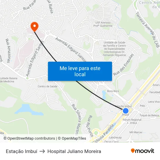 Estação Imbuí to Hospital Juliano Moreira map