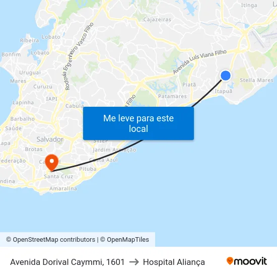 Avenida Dorival Caymmi, 1601 to Hospital Aliança map