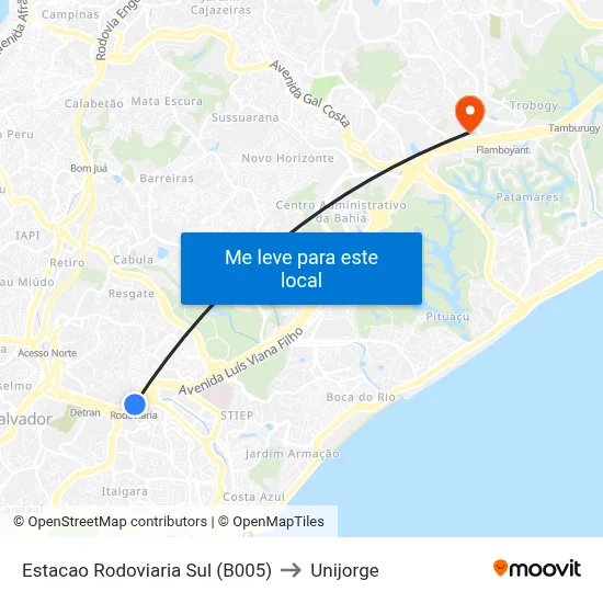 Estacao Rodoviaria Sul (B005) to Unijorge map