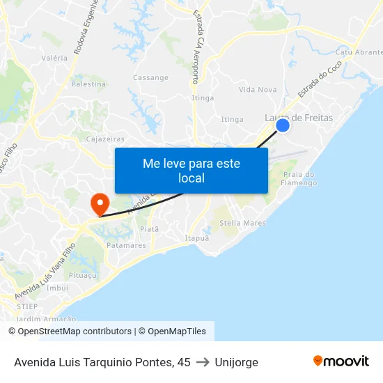 Avenida Luis Tarquinio Pontes, 45 to Unijorge map