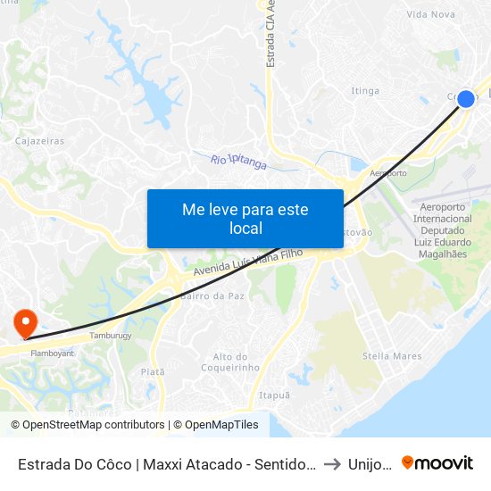 Estrada Do Côco | Maxxi Atacado - Sentido Aeroporto to Unijorge map