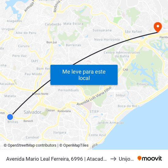 Avenida Mario Leal Ferreira, 6996 | Atacadão Bonocô to Unijorge map