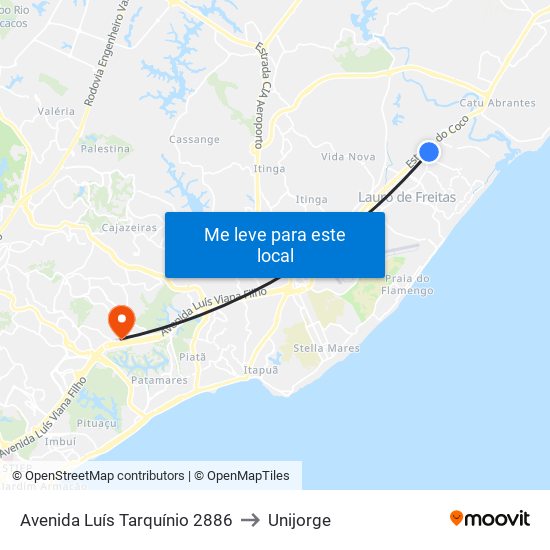 Avenida Luís Tarquínio 2886 to Unijorge map