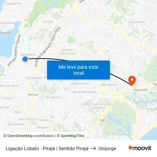 Ligação Lobato - Pirajá | Sentido Pirajá to Unijorge map