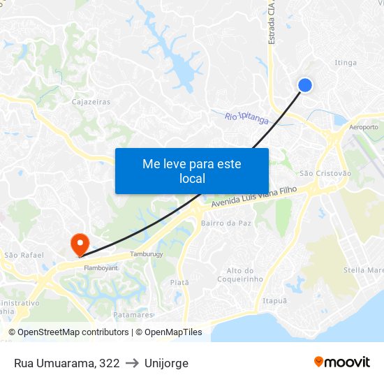Rua Umuarama, 322 to Unijorge map