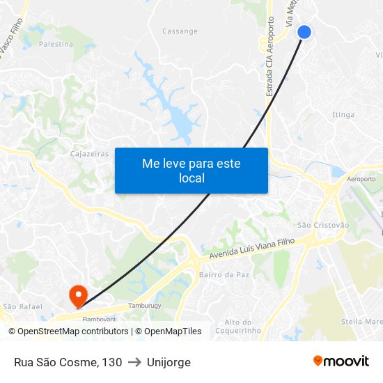 Rua São Cosme, 130 to Unijorge map