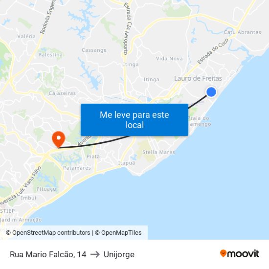 Rua Mario Falcão, 14 to Unijorge map