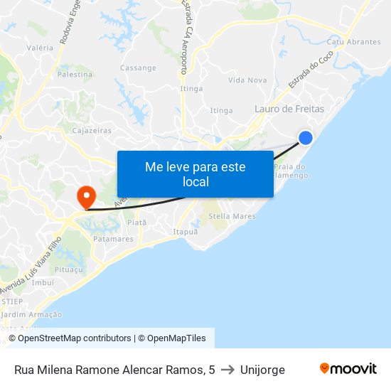 Rua Milena Ramone Alencar Ramos, 5 to Unijorge map