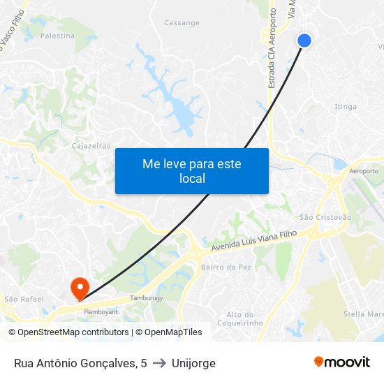 Rua Antônio Gonçalves, 5 to Unijorge map