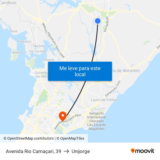 Avenida Rio Camaçari, 39 to Unijorge map