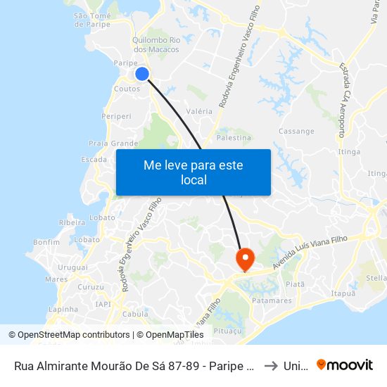 Rua Almirante Mourão De Sá 87-89 - Paripe Salvador - Ba 40800-600 Brasil to Unijorge map