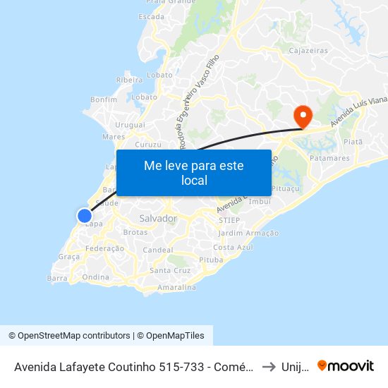 Avenida Lafayete Coutinho 515-733 - Comércio Salvador - Ba Brasil to Unijorge map