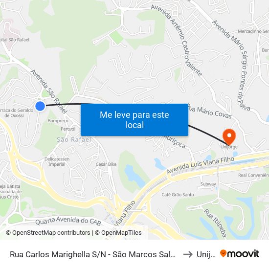 Rua Carlos Marighella S/N - São Marcos Salvador - Ba 41250-580 Brasil to Unijorge map