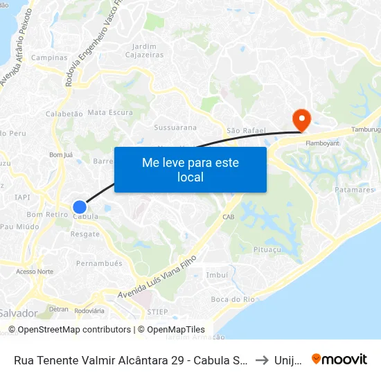 Rua Tenente Valmir Alcântara 29 - Cabula Salvador - Ba Brasil to Unijorge map