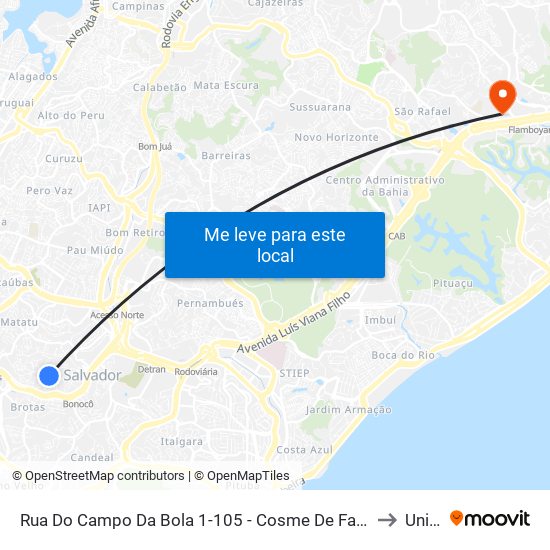 Rua Do Campo Da Bola 1-105 - Cosme De Farias Salvador - Ba 40253-030 Brasil to Unijorge map