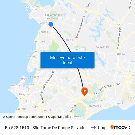 Ba-528 1510 - São Tomé De Paripe Salvador - Ba 40800-195 Brasil to Unijorge map