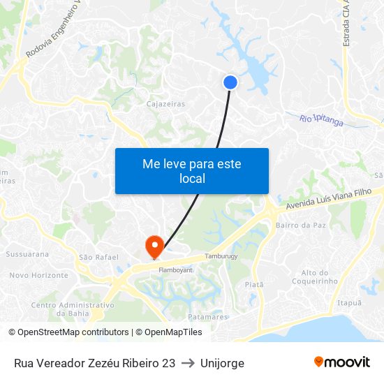 Rua Vereador Zezéu Ribeiro 23 to Unijorge map