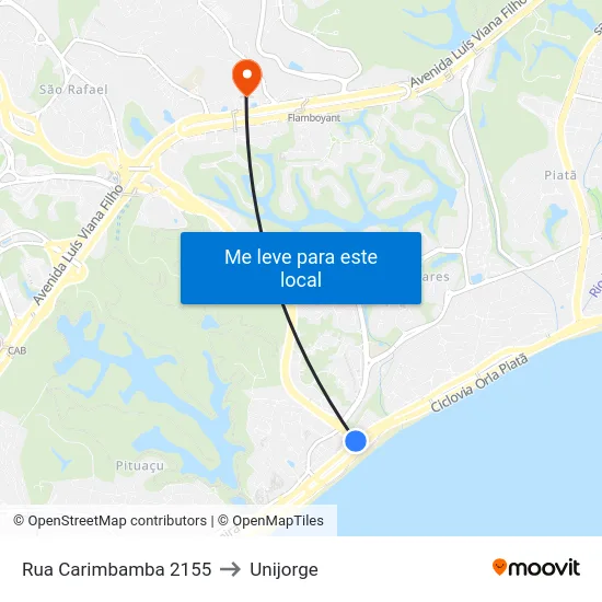 Rua Carimbamba 2155 to Unijorge map