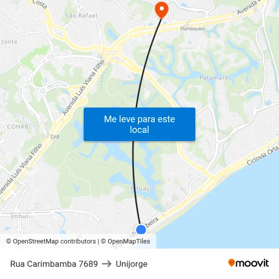 Rua Carimbamba 7689 to Unijorge map