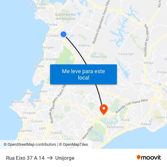 Rua Eixo 37 A 14 to Unijorge map