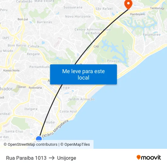 Rua Paraíba 1013 to Unijorge map