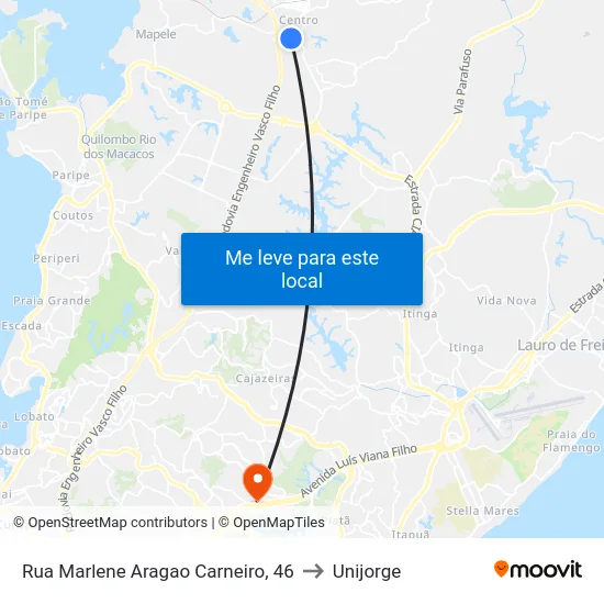 Rua Marlene Aragao Carneiro, 46 to Unijorge map