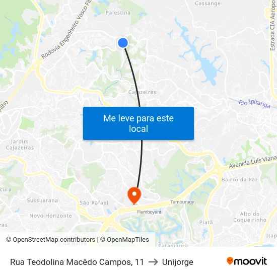 Rua Teodolina Macêdo Campos, 11 to Unijorge map