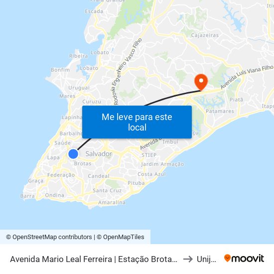 Avenida Mario Leal Ferreira | Estação Brotas - Sentido Pirajá to Unijorge map