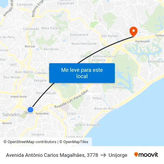 Avenida Antônio Carlos Magalhães, 3778 to Unijorge map