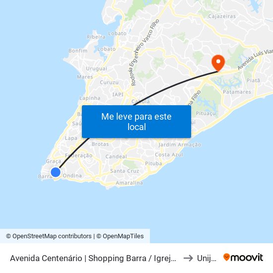 Avenida Centenário | Shopping Barra / Igreja De Santa Terezinha to Unijorge map