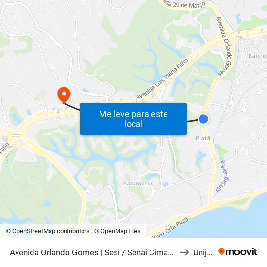 Avenida Orlando Gomes | Sesi / Senai Cimatec - Sentido Paralela to Unijorge map
