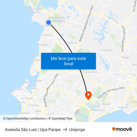 Avenida São Luís | Upa Paripe to Unijorge map