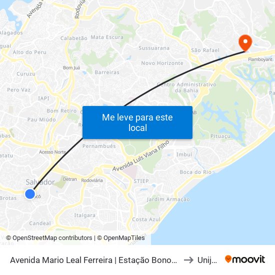 Avenida Mario Leal Ferreira | Estação Bonocô - Sentido Pirajá to Unijorge map