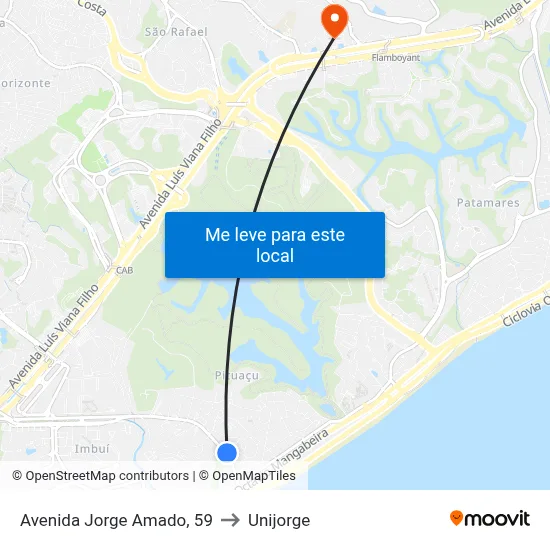 Avenida Jorge Amado, 59 to Unijorge map