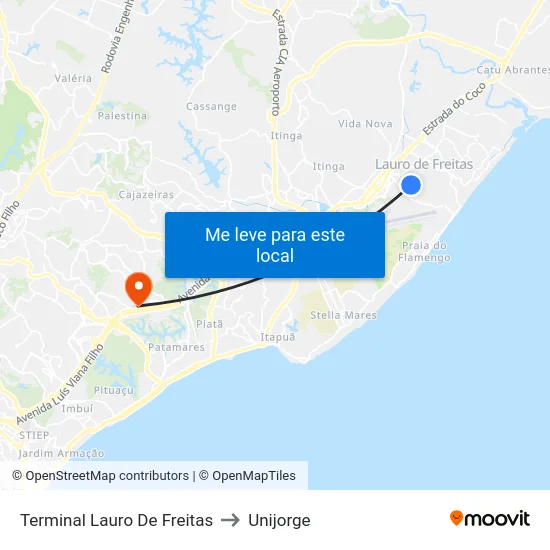 Terminal Lauro De Freitas to Unijorge map