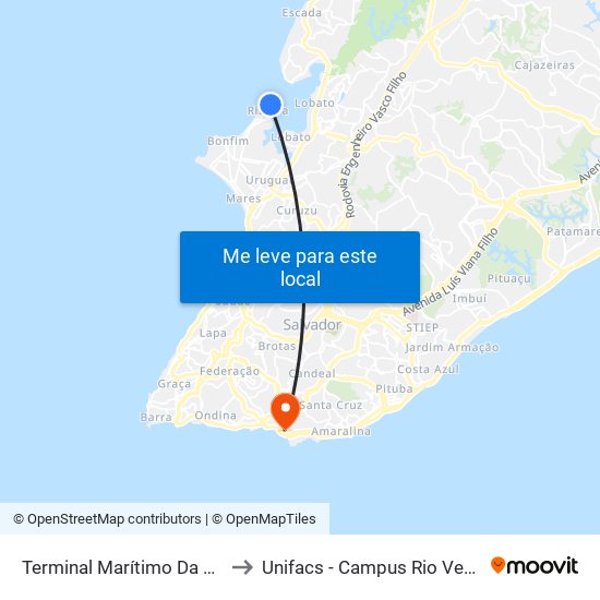 Terminal Marítimo Da Ribeira to Unifacs - Campus Rio Vermelho map