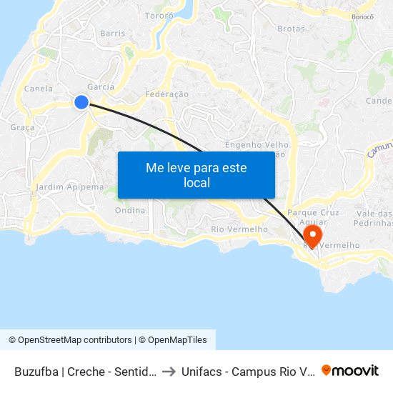 Buzufba | Creche - Sentido Canela to Unifacs - Campus Rio Vermelho map