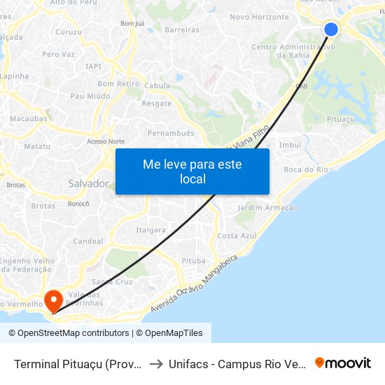 Terminal Pituaçu (Provisório) to Unifacs - Campus Rio Vermelho map