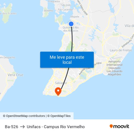 Ba-526 to Unifacs - Campus Rio Vermelho map