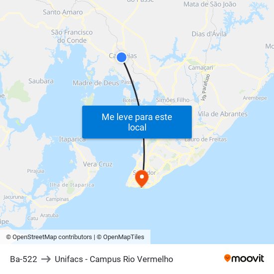 Ba-522 to Unifacs - Campus Rio Vermelho map