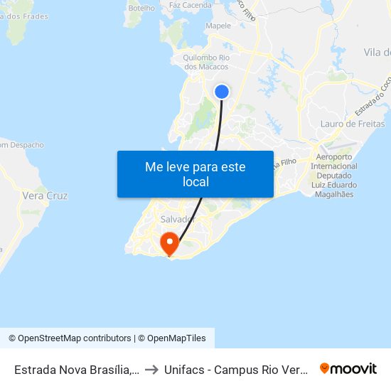 Estrada Nova Brasília, 533 to Unifacs - Campus Rio Vermelho map