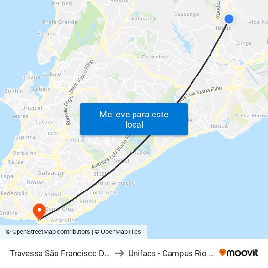 Travessa São Francisco De Assis, 44 to Unifacs - Campus Rio Vermelho map