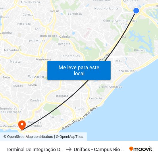 Terminal De Integração De Pituaçu to Unifacs - Campus Rio Vermelho map