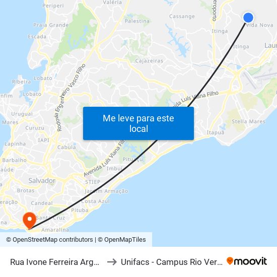 Rua Ivone Ferreira Argôlo, 10 to Unifacs - Campus Rio Vermelho map