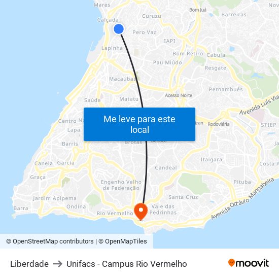 Liberdade to Unifacs - Campus Rio Vermelho map