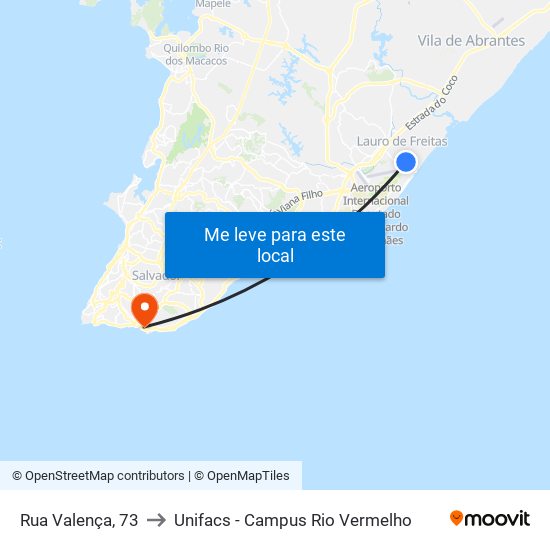 Rua Valença, 73 to Unifacs - Campus Rio Vermelho map