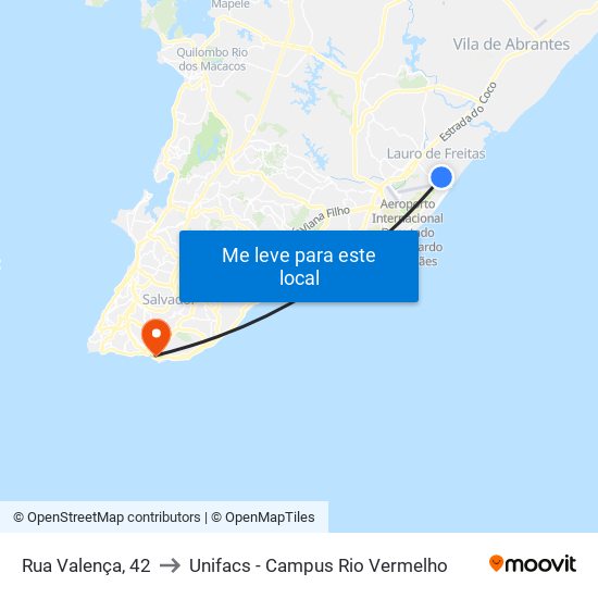 Rua Valença, 42 to Unifacs - Campus Rio Vermelho map
